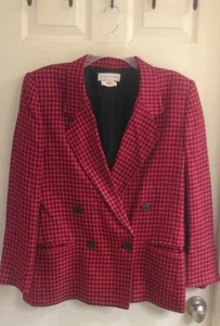 Jones New York Blazer, Women Size 12 red/black lined, double breasted, pockets - Picture 1 of 4