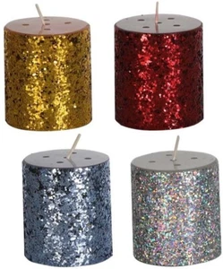 Fall Autumn Metallic Glitter Pillar Candles, 2.75”Hx2.5”D Select: Color - Picture 1 of 5
