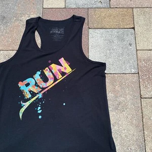 Chin Up RUN Multicolor Paint Splash Logo Black Tank Top Size XL Rayon Spandex - Picture 1 of 8