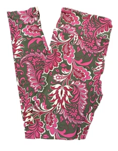 Legging OS Lularoe cachemire fleuri rose sur vert NEUF 497107 - Photo 1/4