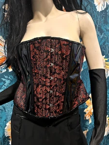 Corset Gothic Steampunk Edwardian Vampire steel boned brocade overbust bustier - Picture 1 of 5