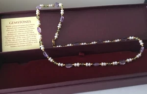 PAST TIMES VINTAGE GOLD PLATED PEARL/ AMETHYST/ JADE /GEMSTONES NECKLACE - Picture 1 of 12