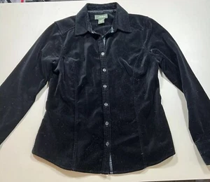Eddie Bauer Small Shirt Velvet Black Button Long Sleeve Collared Whimsy Goth - Picture 1 of 8