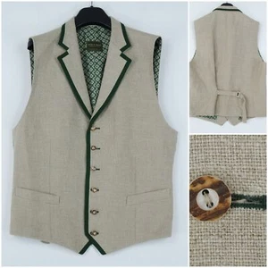 Mens Trachten Waistcoat Medium Size US 40 Beige WILD & WALD Country Linen Vest - Picture 1 of 13