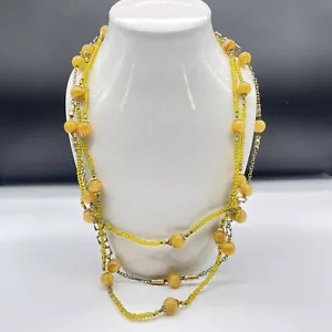 Vintage William deLillo Gold-Tone Yellow Glass 3 Strand Beaded Necklace - Picture 1 of 6