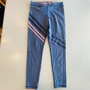UA Under Armour Diagonal Stripe Leggings Medium Heathered Blue Pink 1303334 EUC - Picture 1 of 6