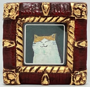 Cat Art Fraem Series Miniature White Cat Oil Painting Japan Artists - Picture 1 of 24