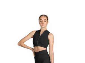 Mirella by Bloch Ladies Zip Front Braid Detail Crop Top M7060LM Black - Picture 1 of 2