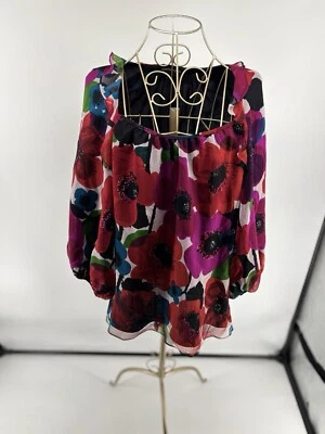 Blusa Nanette Lepore Vintage Designer Label Y2K Floral Seda Talla 2 Foto 1 de 4