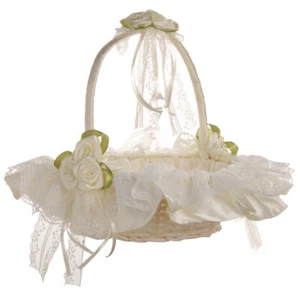 1PC Romantic Lace Rose Satin Rustic Flower Basket Wedding Basket Flower Basket - Picture 1 of 12