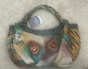 New Anuschka Hand Painted Leather Bag Feather/Floral/Butterfly Purse NWT - Picture 1 of 14