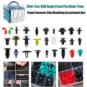 860PCS Car Body Push Pin Rivet Trim Panel Fastener Clip Moulding Assortment Box