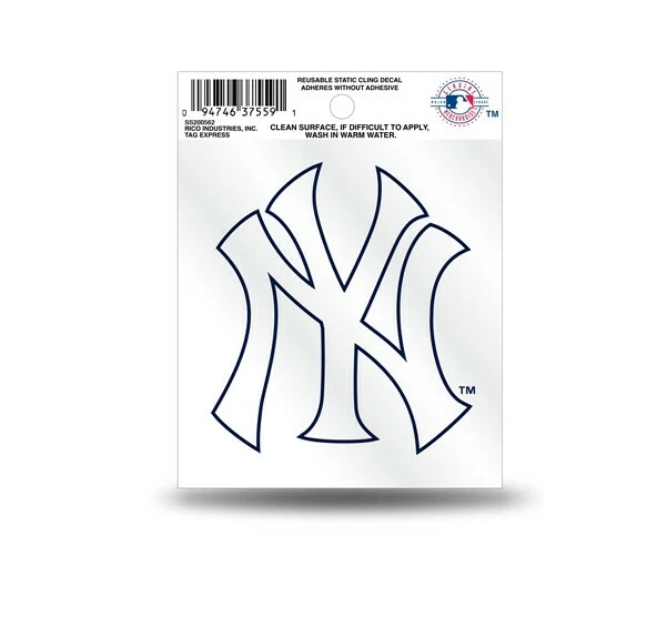 New York Yankees White "NY" Static Cling Decal Sticker NEW! 3x4 Inches - Image 1 of 1