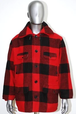 VTG 70s Johnson Woolen Mills Red Plaid Hunting Mackinaw Jacket Hooded Talon SZ L - Image 1 of 4