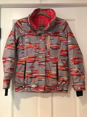 (B) EUC! Girls' JUPA Winter Jacket Size 10 Gray orange red white streaks - Image 1 of 4