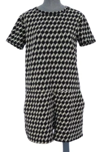 Zara Playsuit Knitted Black White Geometric Retro Romper Short Sleeve size L - Picture 1 of 12