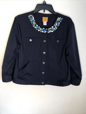 Ruby Rd. Women's 14 Navy Embellished Button front Jacket NWOT - Image 1 of 4