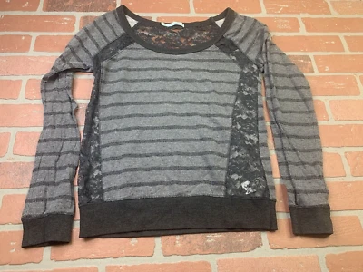 Maurices Women's  Long Sleeve Shirt Size Small Gray & Black Stripes Lace Accents - Image 1 of 4