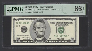 United States-Federal 5 Dollars 2001 Fr#1988-L* (CL* Block) Star UNC Grade 66 - Picture 1 of 2