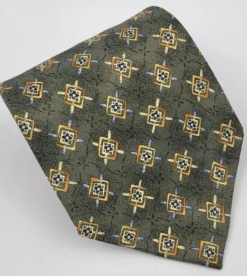 Corbata de seda Joseph Abboud gris verde oliva naranja corbata geométrica Italia 57 x 3,75 Foto 1 de 4