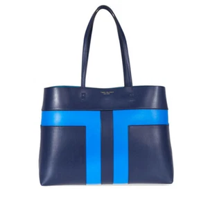 NUEVO CON ETIQUETAS EN PLÁSTICO Bolso de Mano Tory Burch Bloque T Cuero AZUL IMPRESIONANTE $478 - Imagen 1 de 7