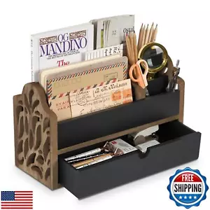 Dhmkfly Desk Organizer with Drawer Wood File Office Mail Organizer Countertop - Picture 1 of 5