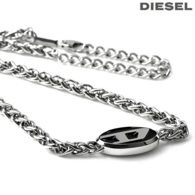 Diesel Men Silver Chain Logo Necklace Used archive y2k Black From Japan F/S - Изображение 1 из 4