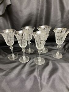 Vintage FOSTORIA NAVARRE Elegant Needle Etched Water / Wine Glass - Set Of 6