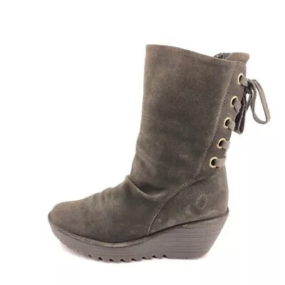 Fly London Yada Sludge смазанная замша середины икры на танкетке ботинки EUR 39 женщин размер 8-8,5 - Изображение 1 из 4