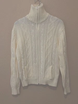 Cárdigan suéter vintage John Blair para hombre grande amarillo crema tejido con cable abuelo Foto 1 de 4
