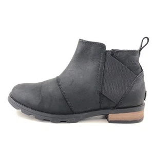 Sorel Emelie Chelsea Ankle Boots Womens Size 7 EUR 38 Black Leather Waterproof - Picture 1 of 12