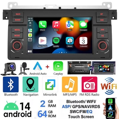 Für BMW E46 3er 318 320 325 M3 Apple Carplay Autoradio Android 14 GPS Navi RDS - Bild 1 von 4