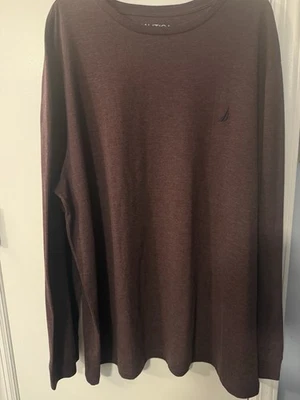 ¡NUEVO! Camiseta para hombre Nautica Logo jaspeada borgoña cuello redondo L/S - talla 3XL Foto 1 de 4