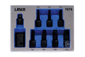 Laser Tools Dual Drive Torx Star Impact Bit Socket Set 9pc T30 to T70 7978 - Picture 1 of 1