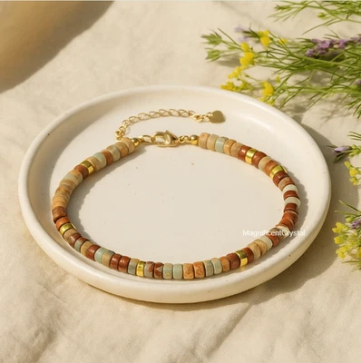 Pulsera Tubo Ópalo Africano Chapada en Oro Cadena Ajustable Cristal Piedra Joyería Foto 1 de 4