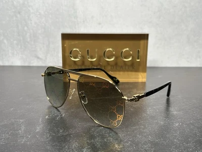 GUCCI AVIATOR SUNGLASSES GG1220S GOLD 004 GREEN GG LOGO LENS 1220S! SHIPS TODAY - Image 1 of 4