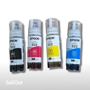 Epson 522 Ink Bottle Set - Genuine/Original, Black, Magenta, Yellow, Cyan - Afbeelding 1 van 4