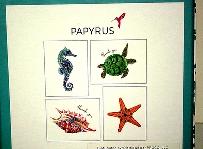 Papyrus 20 Thank You / Blank Note Cards 4 Beach Designs Keepsake Box Starfish - Image 1 of 4