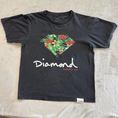 Diamond Supply Hombre Grande Negro Hawaiano Floral Camiseta Desteñida Foto 1 de 4