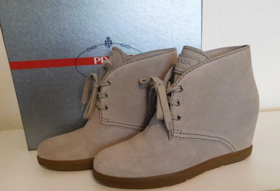 Prada~ Suede Platform Booties~Beige~381/2~US 8.5~New with Box - Image 1 of 1