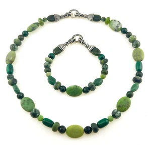 Carolyn Pollack Necklace Bracelet Set Green Malachite Sterling 925 Multi Stone - Picture 1 of 16