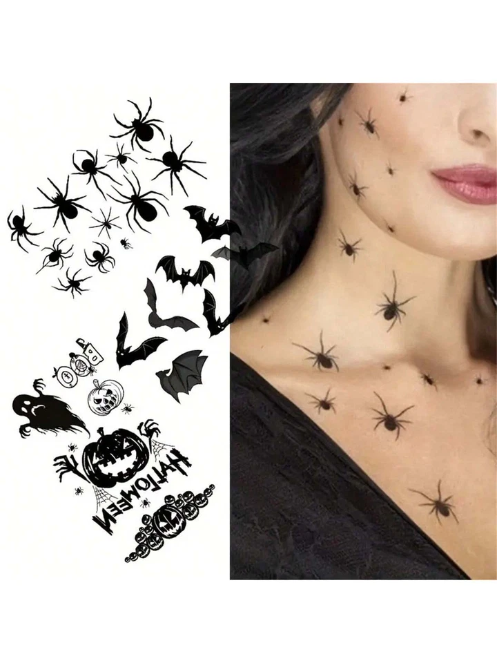 Halloween Temporary Tattoos Spider Bat Design Makeup Stickers for Cosplay
