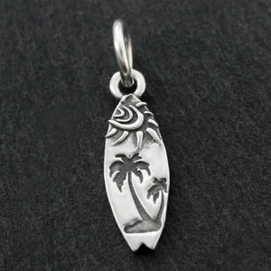 925 Sterling Silber Surfen Surfbrett Anhänger Charm Sonne Palme Wassersport - Bild 1 von 8