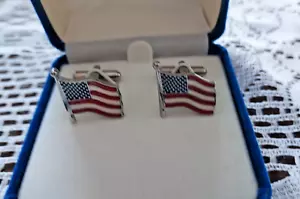 USA American Stars and Stripes Old Glory Flag Cufflinks - Picture 1 of 7