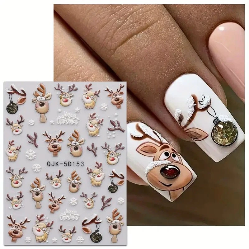 NAIL STICKERS FLOWERS TULIPS 5D Nail Art Stickers Christmas Snowflakes Rudolf Reindeer Antlers Baubles Q5D153