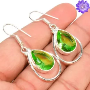 Green Peridot Gemstone 925 Sterling Silver Earring Handmade Jewelry Earring 1.5" - Picture 1 of 3