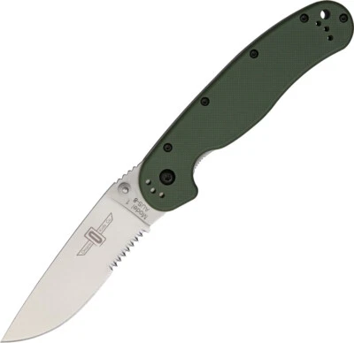 Ontario RAT 1 Linerlock OD Green Folding AUS-8 Serrated Pocket Knife 8849OD - Image 1 of 4