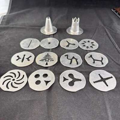 Vintage Mirro Cookie Pastry Press 2 Tips 12 Discs Copper Aluminum Replacement - Image 1 of 4