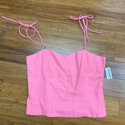 Old Navy Pink Cami Top Women Size Medium Tie Strap Sleeveless Smocked Back Linen - Image 1 of 4