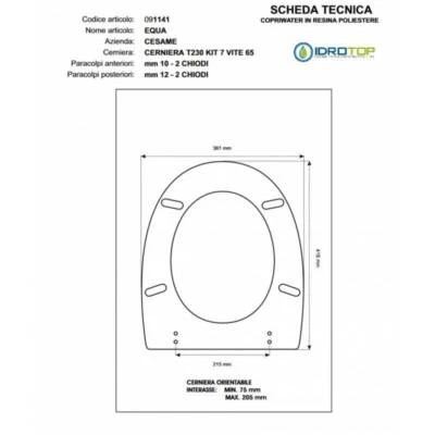Copriwater Cesame  EQUA BIANCO Cerniera Cromo-Sedile-Asse Wc - Immagine 1 di 2